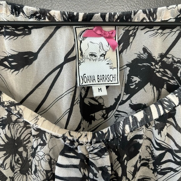 Yoana Baraschi 100% Silk Floral Off the Shoulder Batwing Ruffled Breezy Blouse - Picture 2 of 5